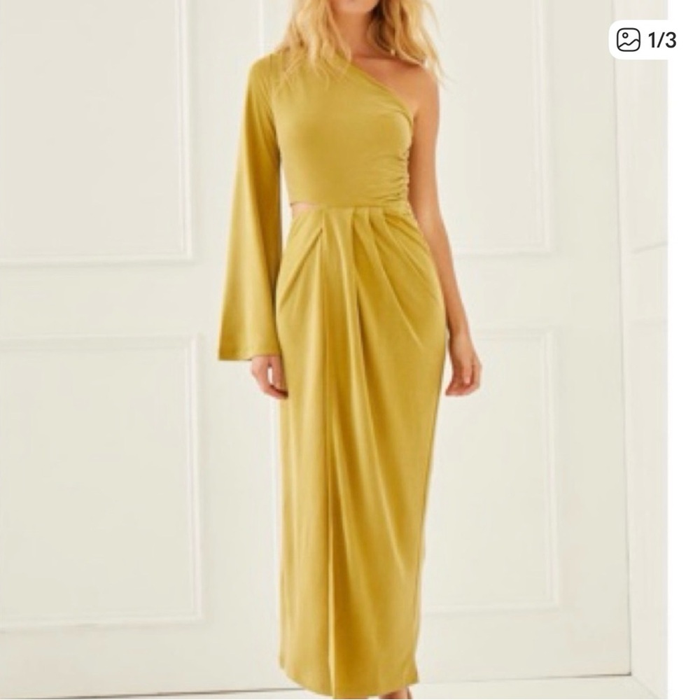 Elegant One-Shoulder Chartreuse Dress- NWT